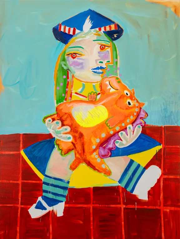 Tursic & Mille — Little Girl with orange Dinosaur and White Shoes
