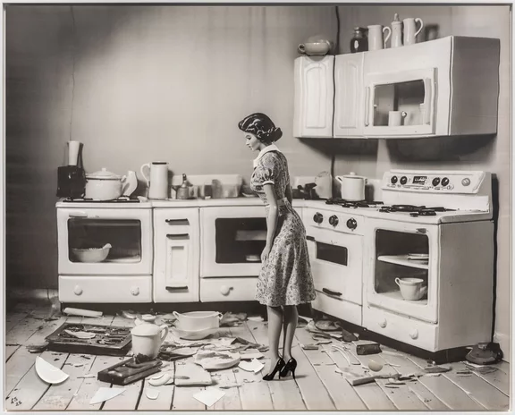 Laurie Simmons — Autofiction: Black & White/Kitchen (Woman Standing Center)