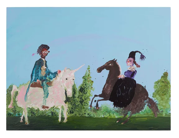 Genieve Figgis — Couple Under a rainbow with a pink Unicorn